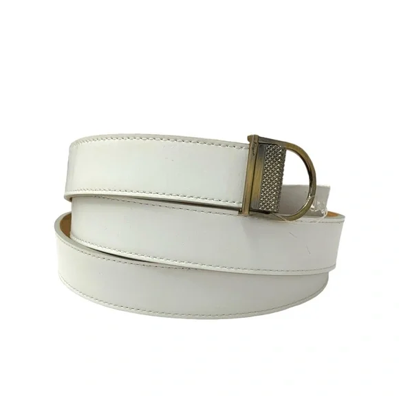 Salvatore Ferragamo Genuine Calf Leather Bianco White Belt Size 38 42 - Picture 2 of 10